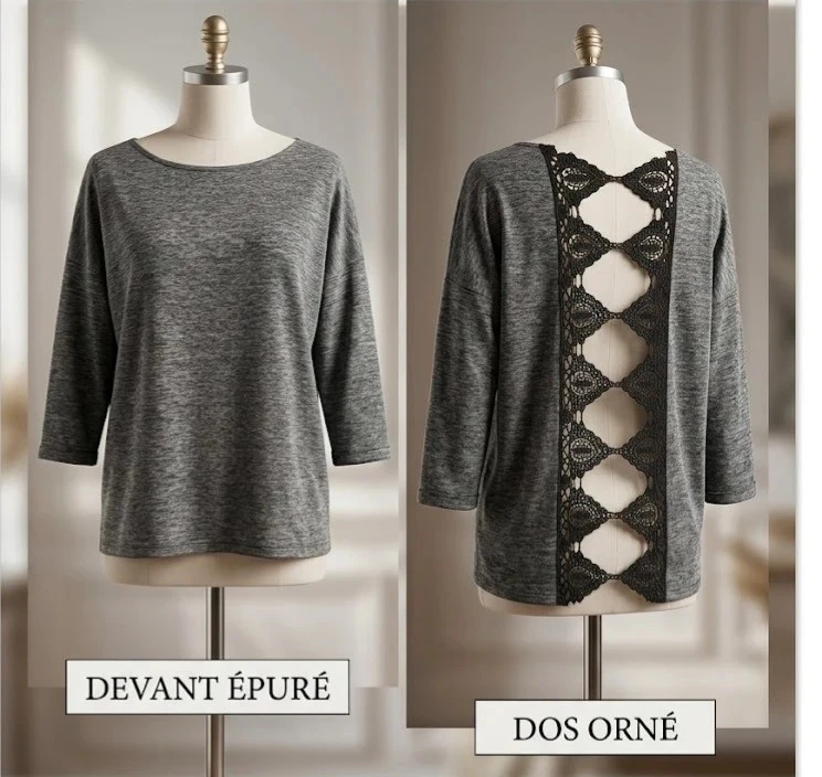 T-shirt gris Jennyfer avec dos en dentelle noire – Taille M 38 – photo 2